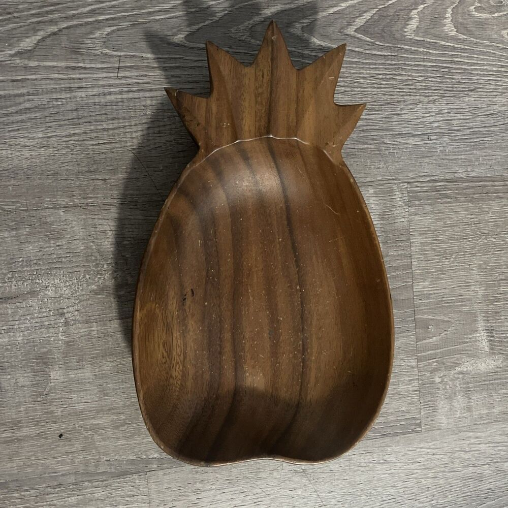 Vintage Monkey Pod Wood Pineapple Bowl 9in Serving Dish